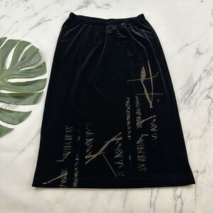 KD Spring Womens Vintage Y2k Velvet Slip Skirt Size L Black Brown Leaf Midi